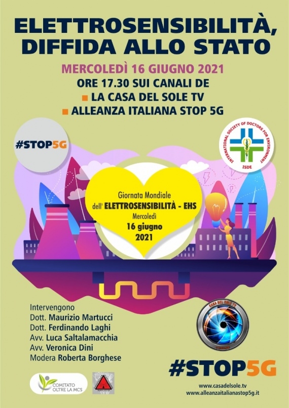 Elettrosensibilit&agrave;, diffida allo Stato: iniziativa di Alleanza Stop 5G e Isde