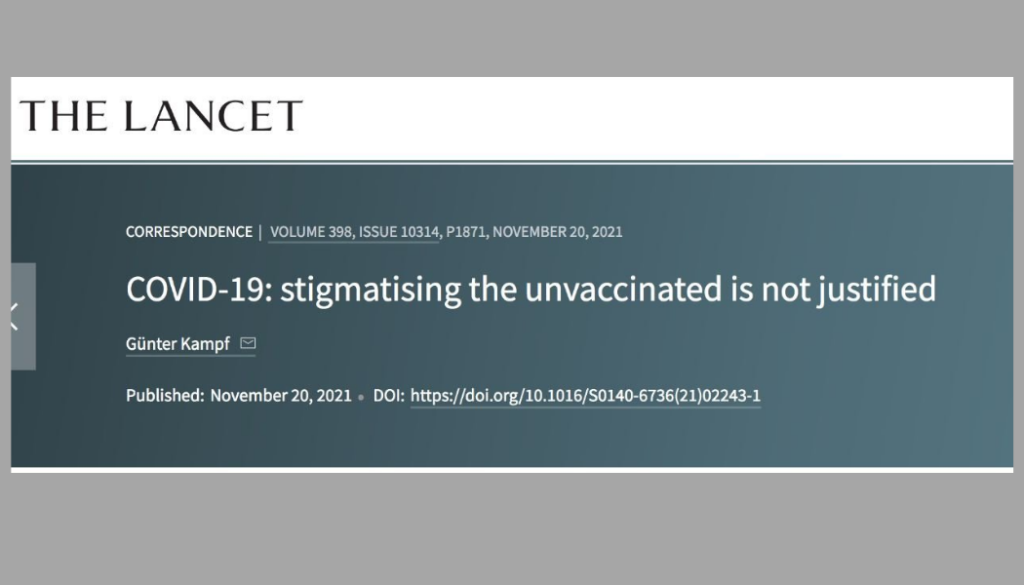 Il professor Kampf su Lancet: &laquo;Non &egrave; giustificato stigmatizzare i non vaccinati&raquo;