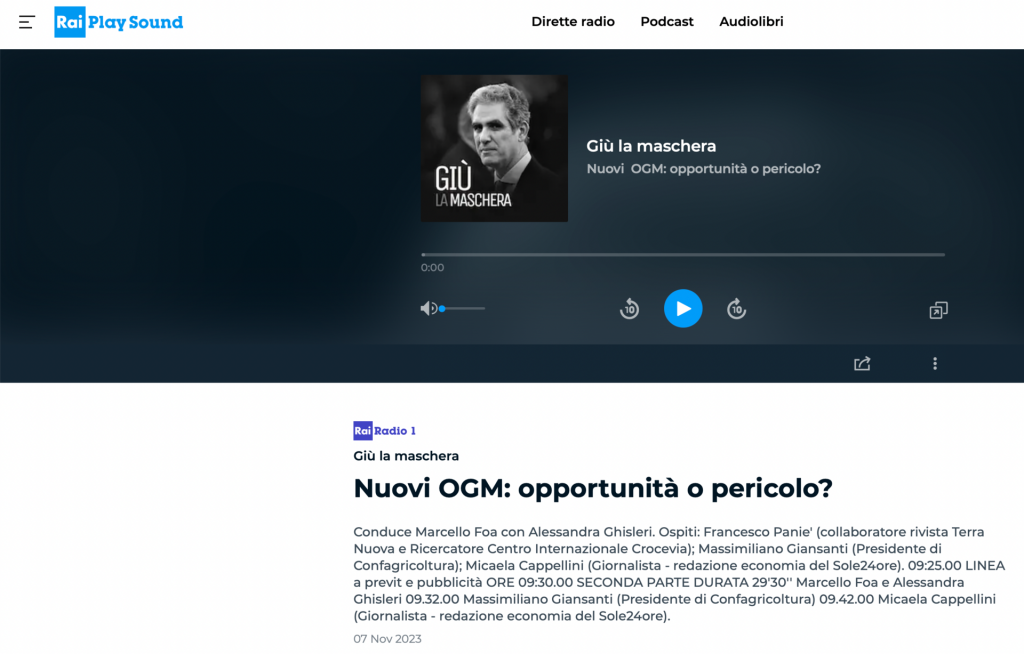 Nuovi OGM: Francesco Pani&egrave; ai microfoni di &ldquo;Gi&ugrave; la maschera&rdquo; su Rai Radio1